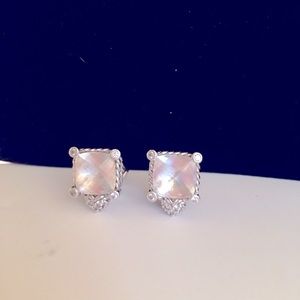 Judith Ripka Rose Quartz and Diamonique Sterling Silver Earrings.